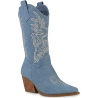 VAN HILL Damen Cowboystiefel in Hellblau Denim