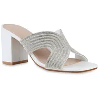 VAN HILL Damen Pantoletten Sandaletten Elegant Strass Party Cut-Outs
