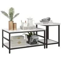 Homcom Couchtisch 2er-Set Beistelltisch, Kaffeetisch, Satztisch, mit Marmoroptik,