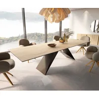 DeLife Esstisch Edge 300x100 Keramik Laminam® Sabbia Eichefarbig V-Gestell