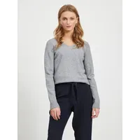 VILA V-Neck L/S Knit TOP Grau/Schwarz L
