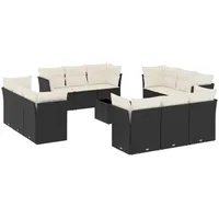 VidaXL 13-tlg. Garten-Sofagarnitur mit Kissen Schwarz Poly Rattan