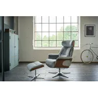 KAWOLA Sessel TOSAR Relaxsessel drehbar Velvet steingrau mit Hocker