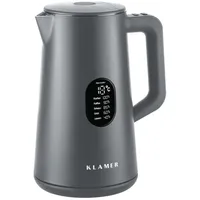 Klamer Wasserkocher Edelstahl 1,5L 1800W elektrischer Wasserkocher grau mit