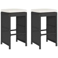 VidaXL Garten-Barhocker mit Kissen 2 Stk. Schwarz Poly Rattan