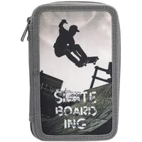 IDENA Federmappe Triple mit 3 Reißverschluss-Fächern, Design Skateboard, gefülltes