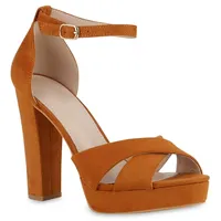 Stiefelparadies Damen High Heels Sandalette Veloursleder-Optik Party Absatz-Schuhe 841365