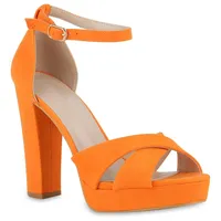 VAN HILL Damen High Heels Sandalette Veloursleder-Optik Party Absatz-Schuhe