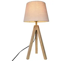 MeineWunschleuchte Dreibein Tischlampe mit Stoffschirm Creme Weiß, 55cm