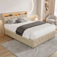 XDOVET Polsterbett mit LED USB-Schnittstelle und Schubladen Flachbett Doppelbett