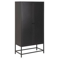 VCM ebuy24 Newcastle Vitrinenschrank mit 2 Gittertüren Metall Schwarz
