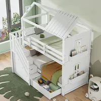 XDOVET Etagenbett mit Stauraumtreppe Schubladen und Regalen Kinderbett Hausbett