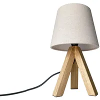 MeineWunschleuchte Dreibein Holz, Stoffschirm Creme Weiß, 27cm