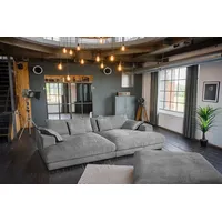 KAWOLA Big Sofa MADELINE Cord grau mit Hocker /
