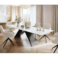 DeLife Esstisch Edge 300x100cm Keramik Laminam®Statuarietto Weiß V-Mittelfuß Schwarz