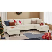VASAGLE Modulares Sofa, U-förmiger Couch, 7-Sitzer, Schlafsofa mit Fußmodulen,