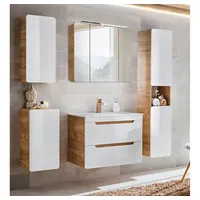 Lomadox 5-tlg. Hochglanz Weiß mit Wotan Eiche