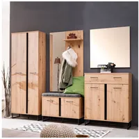 Homestyle4u 2209 Garderobenset 5-teilig Komplettset Holz Eiche Grau Flurgarderobe