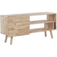 Beliani Moderner TV-Schrank hellbraun aus Gummibaumholz 1 Tür 2