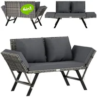 CASARIA Polyrattan mit Liegefunktion Auflage Kissen verstellbare Armlehnen Wetterfest