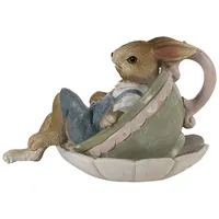 Clayre & Eef Figur Kaninchen 11x8x7 cm Braun Grün