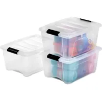 Iris Ohyama Aufbewahrungsboxen mit Deckel, 15L, 3er-Set, Transparent, Sicherer