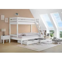 Erst-Holz Doppel-Etagenbett 120x200 und 80x200 Erwachsenen-Stockbett Kiefer Massivholz weiß