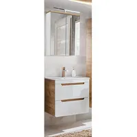 Lomadox 2-tlg. Hochglanz Weiß mit Wotan Eiche