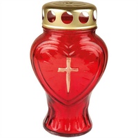 HS Candle Grablicht Glas in Herzform (Rot), Grabkerze mit