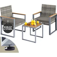 CASARIA Gartenmöbel Polyrattan Set Holz Akazie Wetterfest 2 Stühle