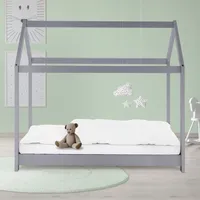 ML-Design Kinderbett 80x160 cm mit Dach und Lattenrost Hellgrau