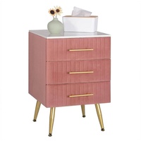 Woltu Nachttisch Nachtschrank, 3 Schubladen aus Massivholz, 40,5x41x62cm, Rosa