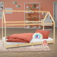 ML-Design Kinderbett 90x200 cm mit Dach und Lattenrost Natur