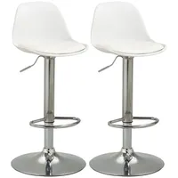 Homcom 2er-Set Barhocker mit Lehne Höhenverstellbar Weiß Stahl 40