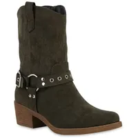 VAN HILL Cowboy Boots in Olivgrün Velours