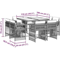 VidaXL 9-tlg. Garten-Essgruppe mit Kissen Grau Poly Rattan