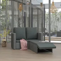 VidaXL 2-tlg. Garten-Lounge-Set mit Kissen Poly Rattan Grau