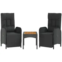 VidaXL Garten-Relaxstühle 2 Stk. mit Tisch Schwarz Poly Rattan
