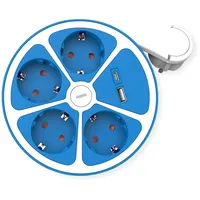 Roline 4-fach Steckdosenleiste mit Schalter, rund, USB-Charger A+C, blau,