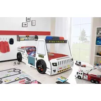 Aileenstore Autobett Kinder 90x200 cm Feuerwehrbett "Rio Firetruck" mit
