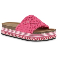 VAN HILL Damen Pantoletten Plateau Ethno Look Trendy Schuhe