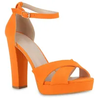 VAN HILL Damen High Heels Sandalette Veloursleder-Optik Party Absatz-Schuhe
