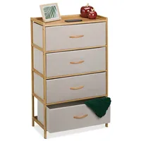 Relaxdays Bambus Kommode 4 Schubladen Beige,Hellbraun