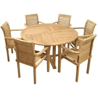Endorphin Gartenmöbel Set 7tlg. Teakholz Tisch rund 140cm, 6