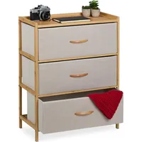 Relaxdays Kommode, Bambus, 3 Stoff-Schubladen, Flur, Schlafzimmer, HBT 73