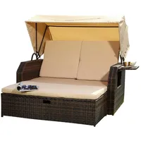 MuCoLa - Rattan Sonnenbett Dach Rattan Braun Strandkorb Sonnenliege