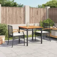 VidaXL 3-tlg. Garten-Essgruppe mit Kissen Schwarz Poly Rattan