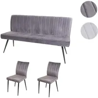 Mendler Esszimmer-Set HWC-K16, 2er-Set Stuhl+Sitzbank Esszimmergruppe Sitzgruppe Esszimmergarnitur, Samt