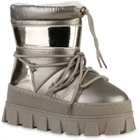 VAN HILL Damen Winter Boots Keilabsatz Lack Bequem Schuhe