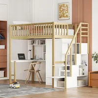 Xixiworkshop Hochbett 90x200cm mit Schreibtisch/Kleiderschrank/Stauraum Treppen, Bett für Mädchen
